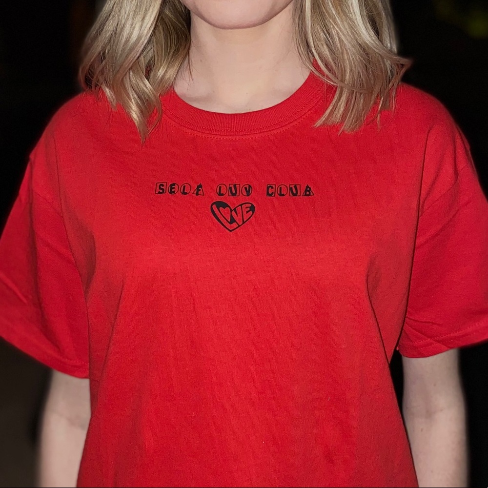 Self love club red graphic tee shirt